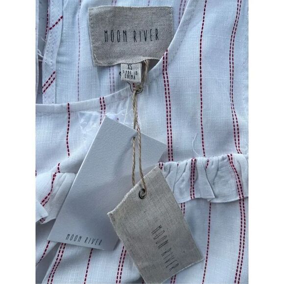 T4 Moon River Cold Shoulder‎ Top Striped Ruffle Eyelet Blouse XS - Picture 3 of 5